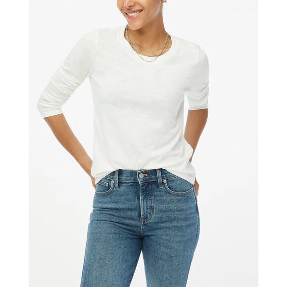 NWT J.Crew Factory Long-Sleeve 100% Cotton Girlfriend Tee In White Size Large - Picture 1 of 9